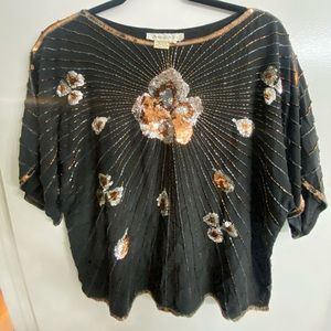 Argenti Vintage 100% Silk Beaded Black top